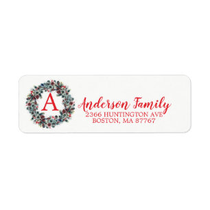 Pine Wreath Christmas Monogram Address Label