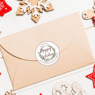 Pine Wreath Happy Holidays Return Address Label