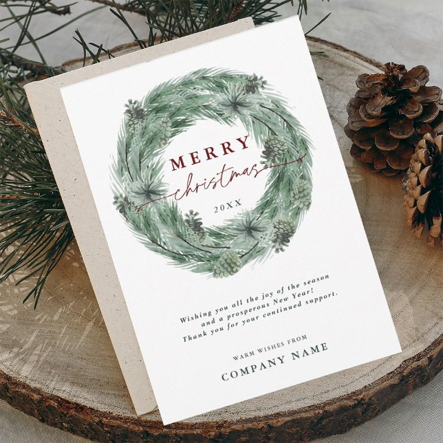 Pine Wreath Merry Christmas Card with QR Code (Creator Uploaded)