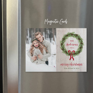 Pine Wreath Merry Christmas Magnetic Photo Card