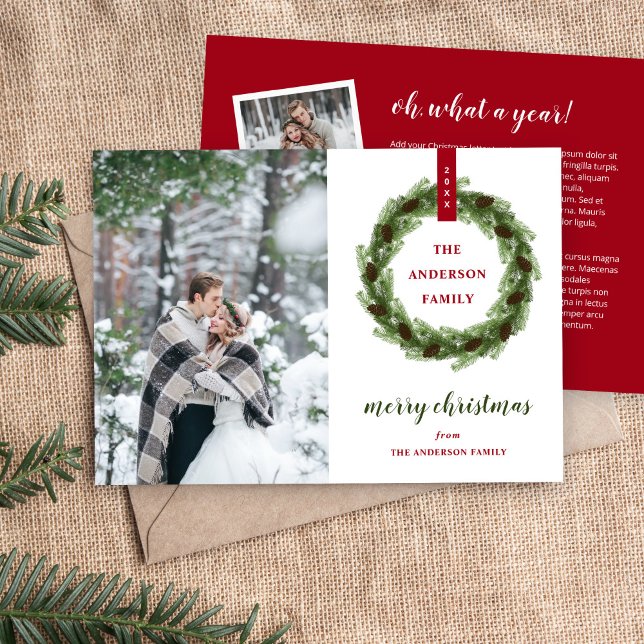 Pine Wreath Merry Christmas Photo Holiday Card (Creator Uploaded)