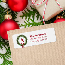 Pine Wreath Monogram Holiday Return Address