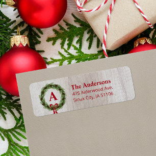 Pine Wreath Monogram Holiday Return Address