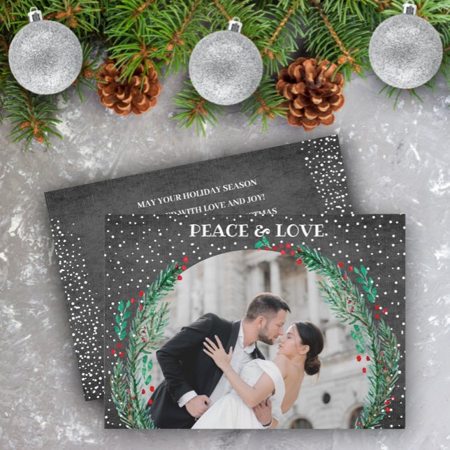 Pine Wreath on Black Christmas Photo Holiday Card (Creator Uploaded)