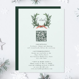 Pine Wreath Wedding QR Code Details Mint Green Enclosure Card