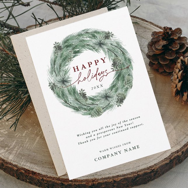 Pine Wreath Winter Holiday Card with QR Code (Creator Uploaded)