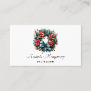 Pine Wreath with Holly Christmas Business Card