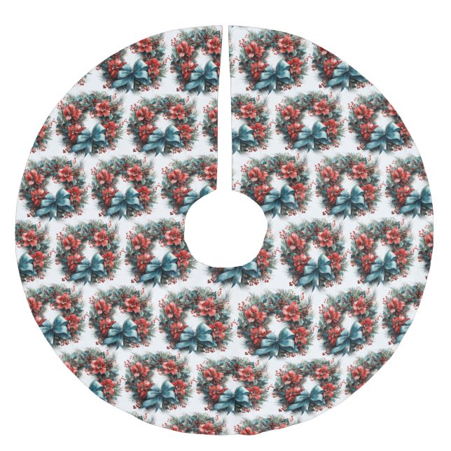 Pine Wreath with Holly Christmas Pattern Brushed Polyester Tree Skirt (Front)