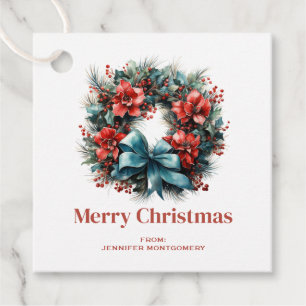 Pine Wreath with Holly Festive Christmas Favour Tags