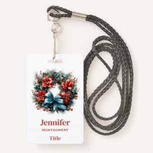 Pine Wreath with Holly Festive Christmas ID Badge