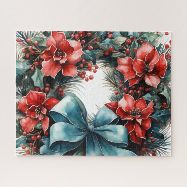 Pine Wreath with Holly Festive Christmas Jigsaw Puzzle (Horizontal)