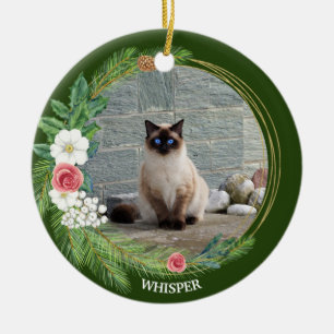 Pine Wreath with Roses Petunias White Berries Ceramic Tree Decoration