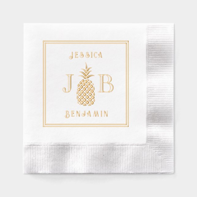 Pineapple #11 Couple 2 Initial Monogram Names FrCA Foil Napkins (Front)
