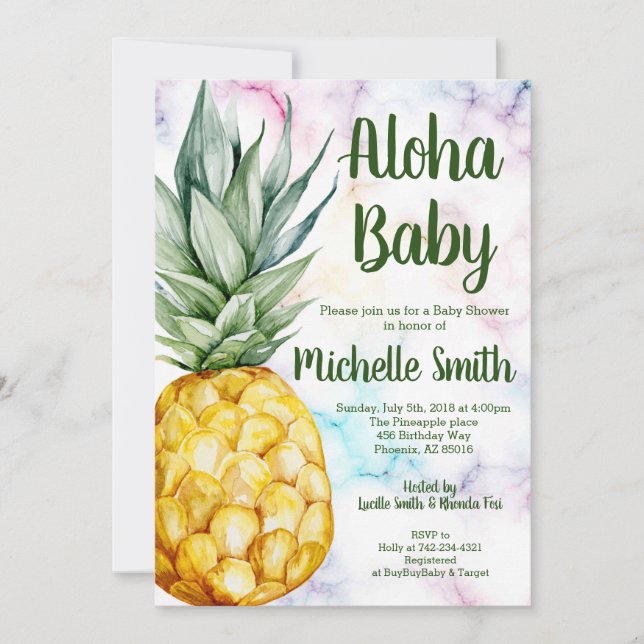 Pineapple Aloha Summer Tropical Fruit Baby Shower Invitation (Front)