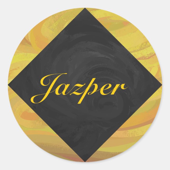 Pineapple and Black Monogram Classic Round Sticker (Front)