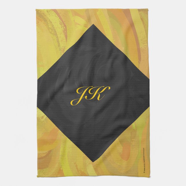 Pineapple and Black Monogram Tea Towel (Vertical)