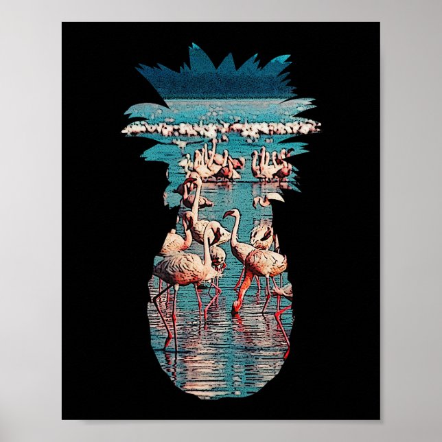 Pineapple And Flamingo Design Vintage Beach Summer Poster (Front)