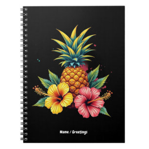 Pineapple and Hibiscus Floral Hawaii Summer Beach  Notebook