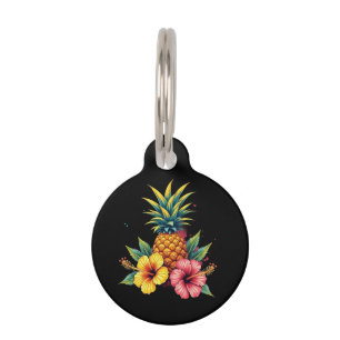 Pineapple and Hibiscus Floral Hawaii Summer Beach Pet Tag