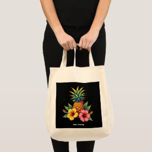 Pineapple and Hibiscus Floral Hawaii Summer Beach  Tote Bag
