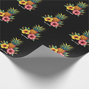 Pineapple and Hibiscus Floral Hawaii Summer Beach  Wrapping Paper
