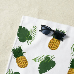Pineapple And Palm Leaves Beach Towel