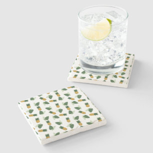 Pineapple And Palm Leaves Stone Coaster
