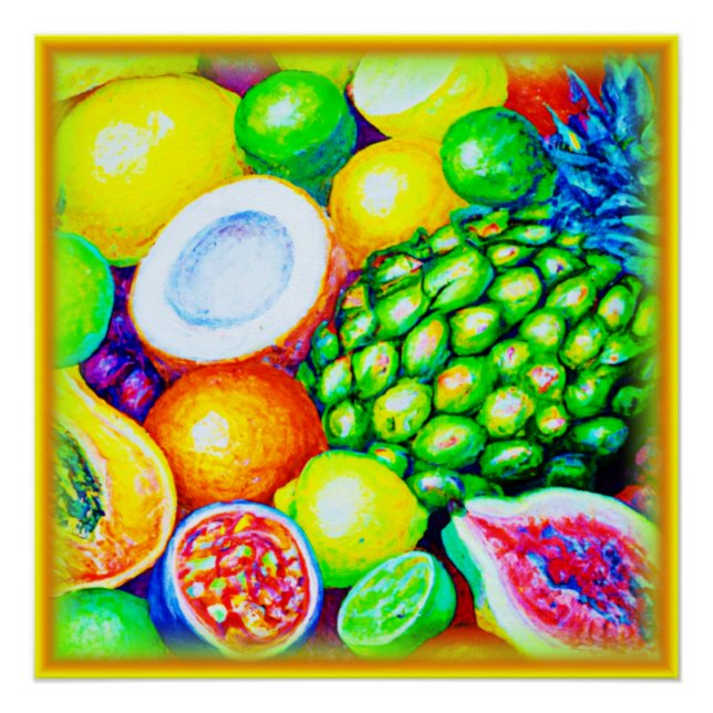 Pineapple and Tropical Fruits. Buy Now Poster (Front)