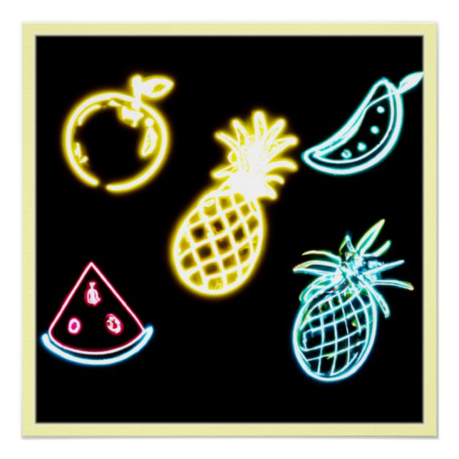 Pineapple and Tropical Fruits Neon Poster (Front)