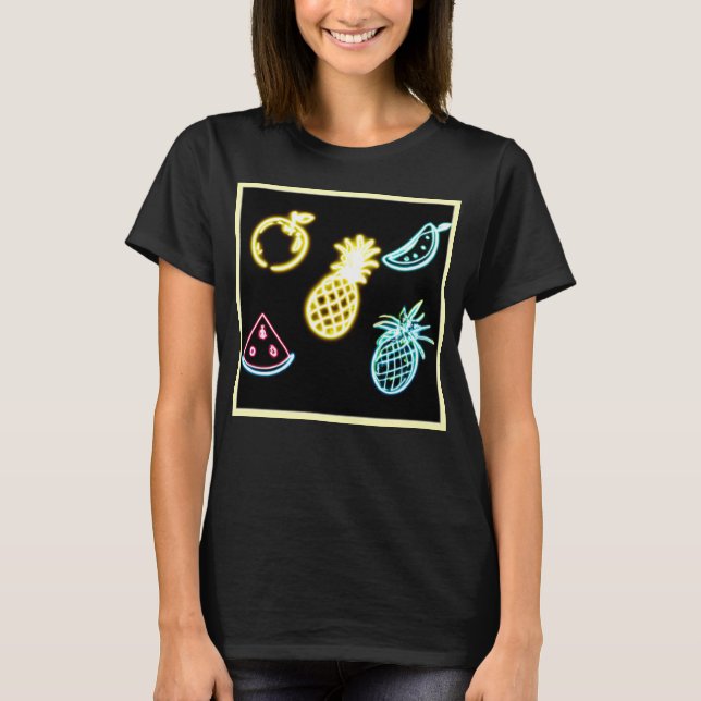 Pineapple and Tropical Fruits Neon T-Shirt (Front)