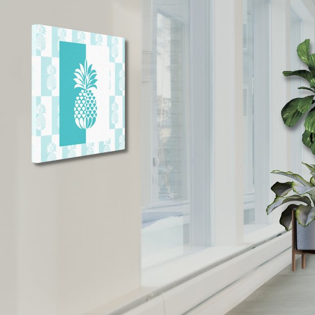 Pineapple Art | Modern Teal and White Canvas Print (Creator Uploaded)