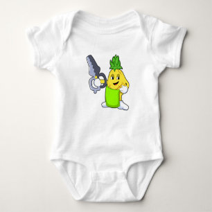 Pineapple as Hairdresser with Scissors & Razor Baby Bodysuit
