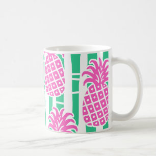 Pineapple Bamboo Stripes Pink & Green Pattern Coffee Mug