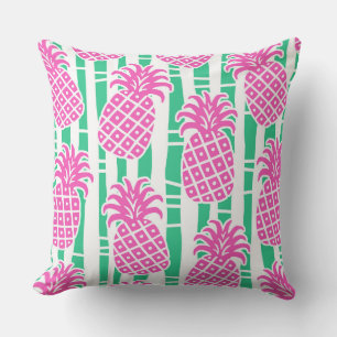 Pineapple Bamboo Stripes Pink & Green Pattern Cushion