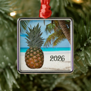 Pineapple, Beach, Palm, Ocean, Metal Tree Decoration