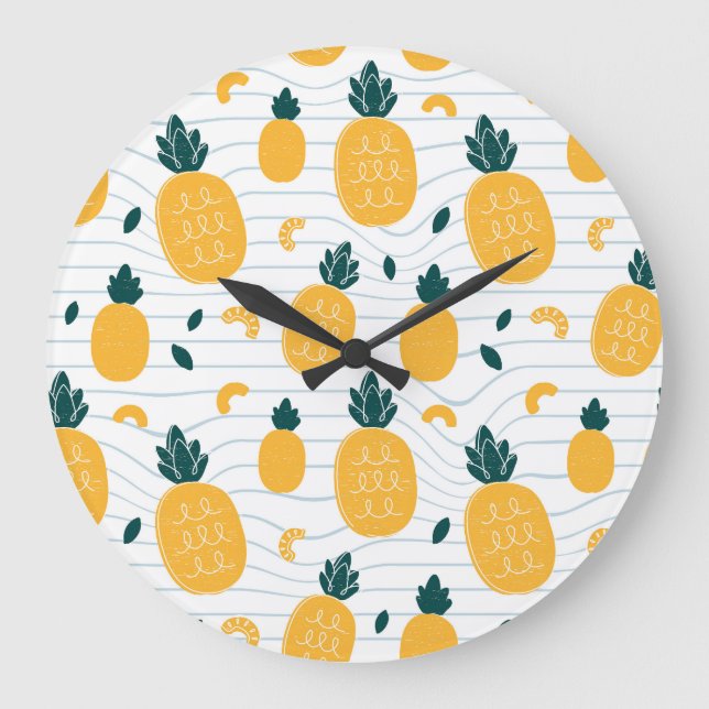 Pineapple Beauty: Hand Drawn Pattern Large Clock (Front)