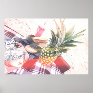 Pineapple beside phone and speaker poster