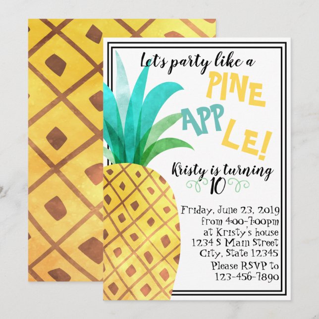 Pineapple Birthday Invitation (Front/Back)