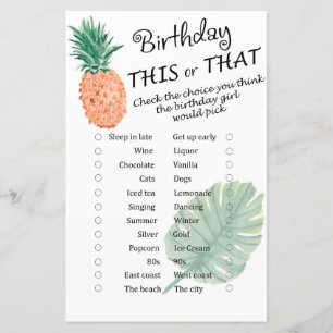 Pineapple Birthday this or that game