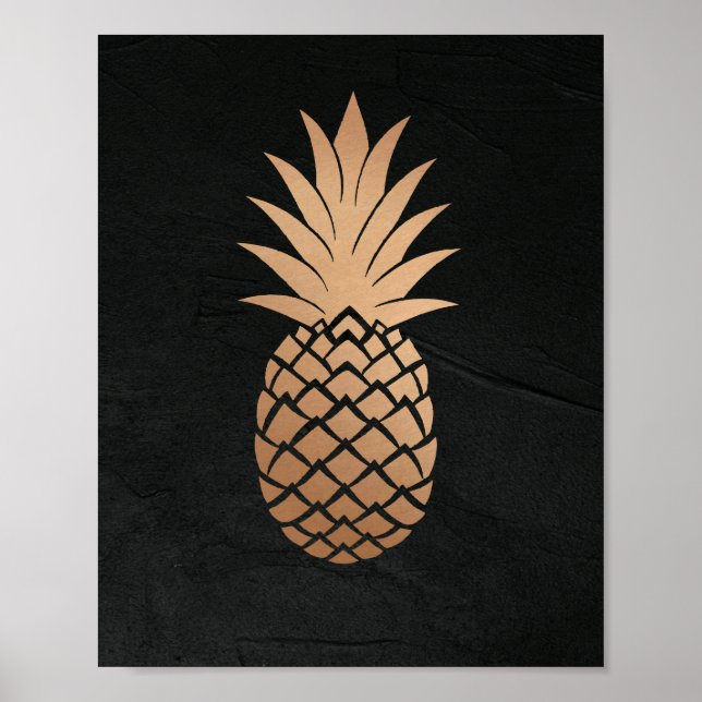 Pineapple Black Gold Tropical Minimalist elegant Poster (Front)