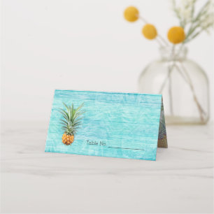 Pineapple Blue Rustic Hawaiian Tented Escort Cards