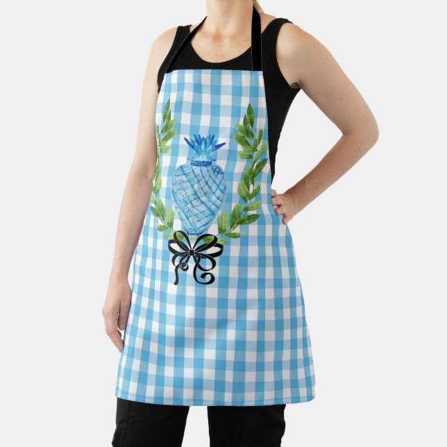 Pineapple Blue & White Ginger Jar Apron (Insitu)