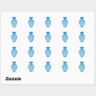 Pineapple Blue & White Ginger Jar Classic Round Sticker