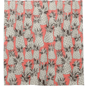 pineapple blush coral shower curtain
