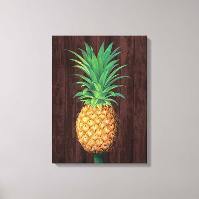 Pineapple Botanical Illustration against Mahogany  Canvas Print (Front)