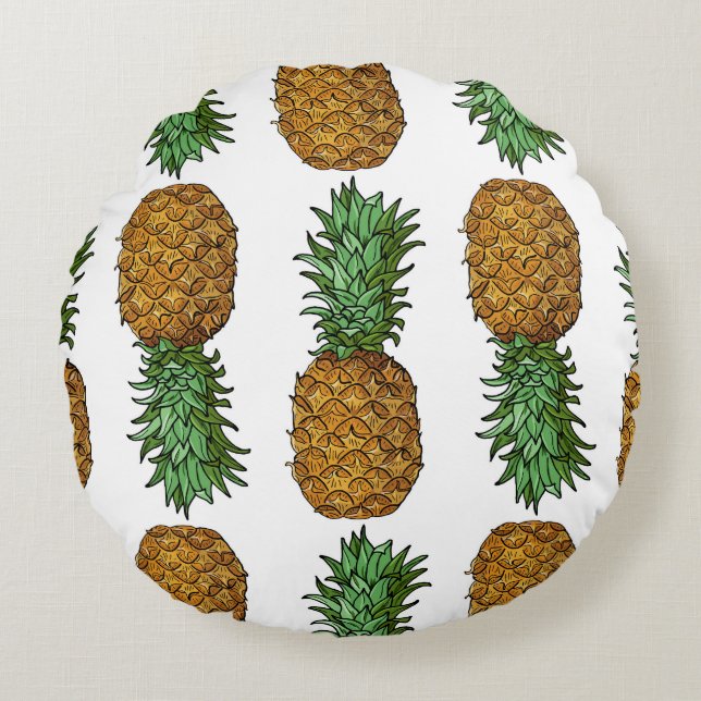 Pineapple Brightness: Summer Tropical Illustration Round Cushion (Front)