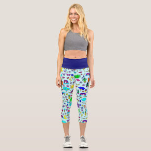 pineapple cactus rainbow monstera doodle capri leggings
