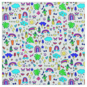pineapple cactus rainbow monstera doodle fabric