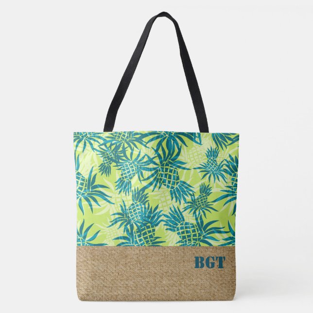 Pineapple Camo Monogram Hawaiian Beach Bag (Front)