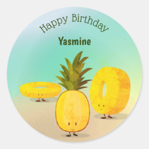 Pineapple Cartoon Happy Birthday Sticker